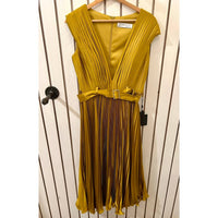 Mac Duggal - Pleated Cap Sleeve Satin Midi Dress