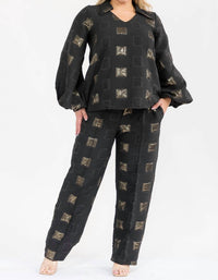 Karen T Design - Long Sleeve Top And Straight Pants Set