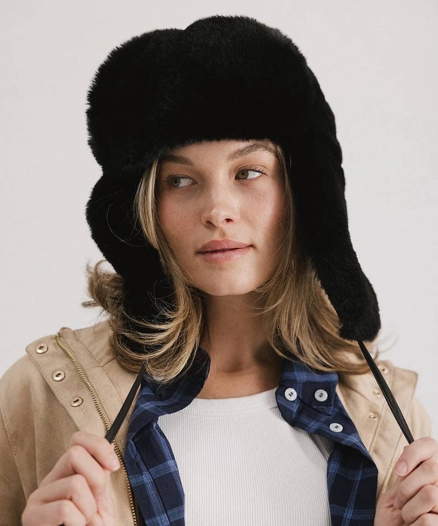 Gigi Pip Logan Faux Fur Trapper in black - women's hat