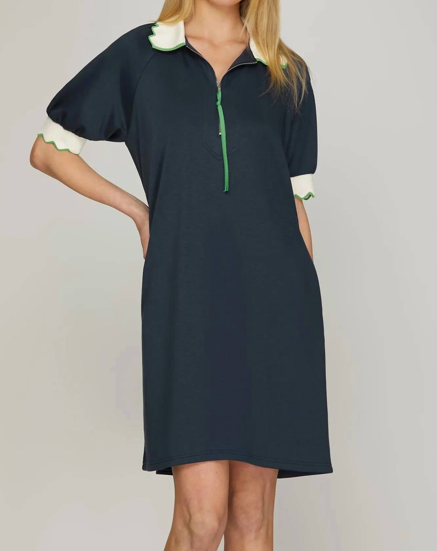 She + Sky - Short Sleeve Half Zip Dress