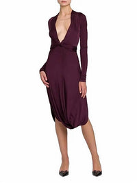 Salvatore Ferragamo Shiny Jersey Knotted Bubble Midi Dress in oxblood - women's dress - view 5