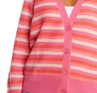 &Isla Posey Open Stitch Stripe V-cardigan in peony - women's cardigan - detail view