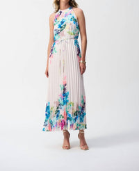 Joseph Ribkoff - Floral Pleated Satin Maxi Dress