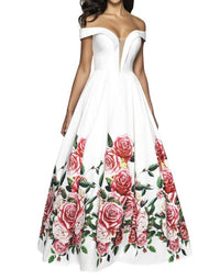 Blush Prom - Off-shoulder Floral Print Ballgown
