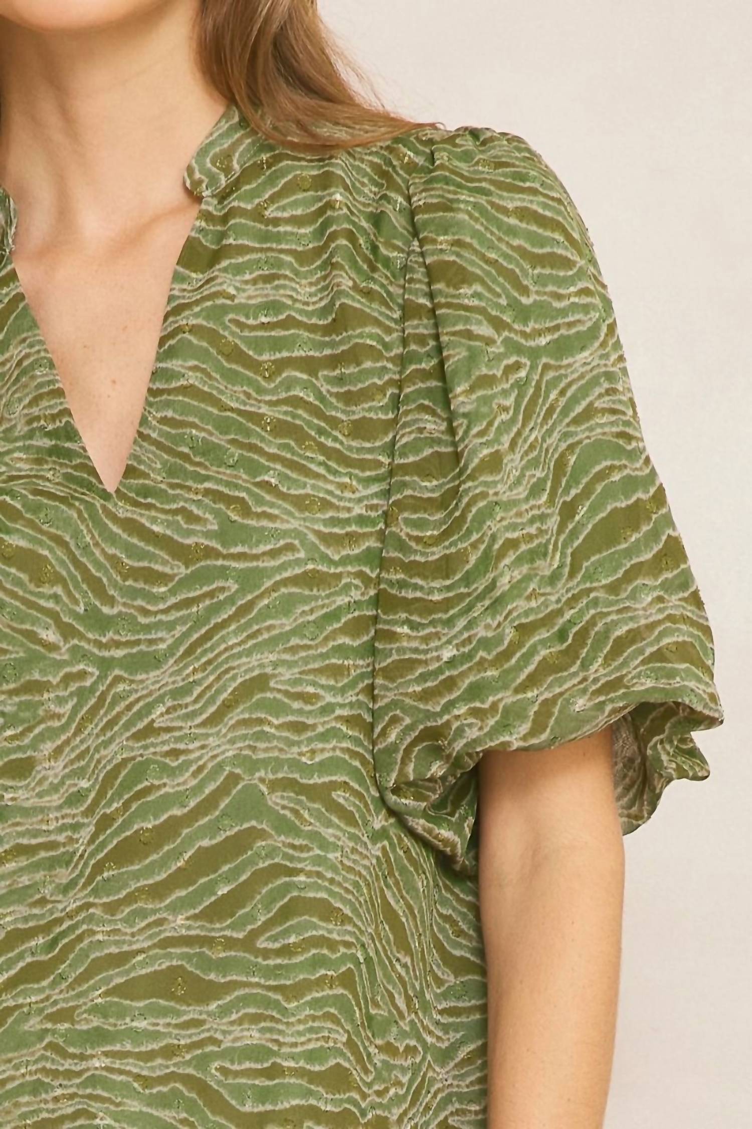 Entro - Bubble Sleeve V-Neck Top