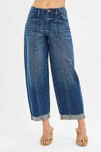 Risen - Front Seam Detail High Rise Barrel Jeans