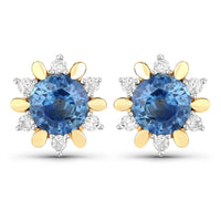 Diana M Jewels Women's Round Natural Blue Sapphire Stud Earrings (1.87 Ct) - Classic in 14k yellow gold - women's jewelry