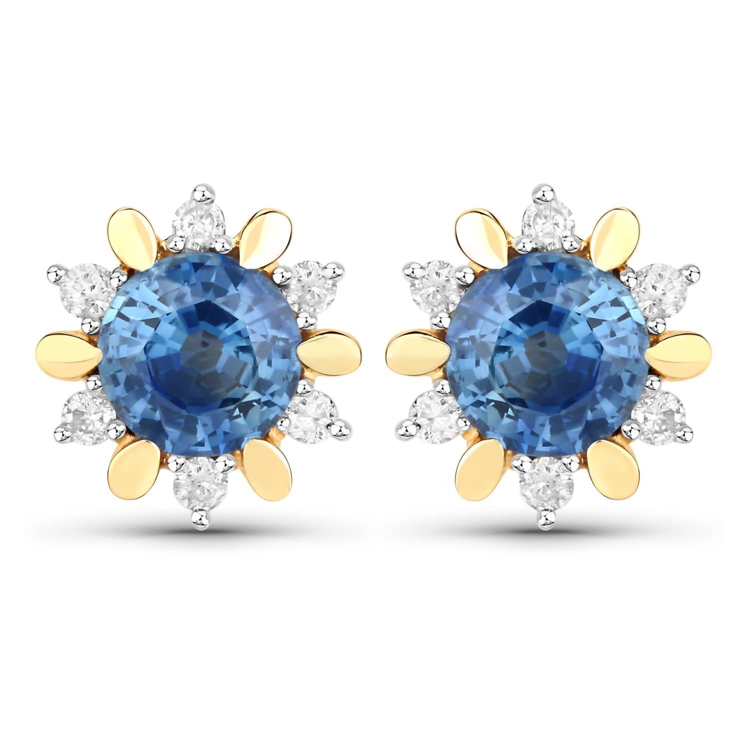 Diana M Jewels Women's Round Natural Blue Sapphire Stud Earrings (1.87 Ct) - Classic in 14k yellow gold - women's jewelry