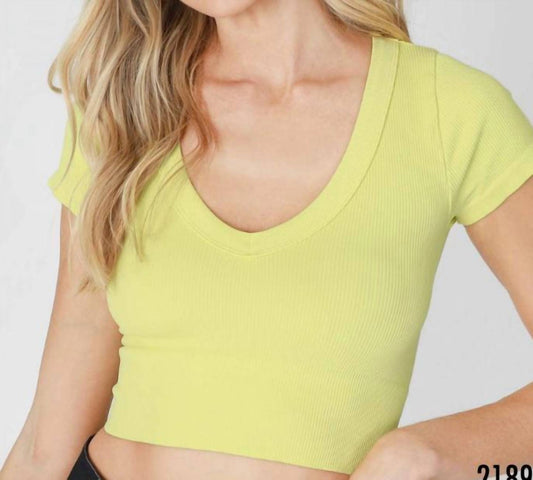 Nikibiki - Seamless Ribbed V Neck Crop Tee