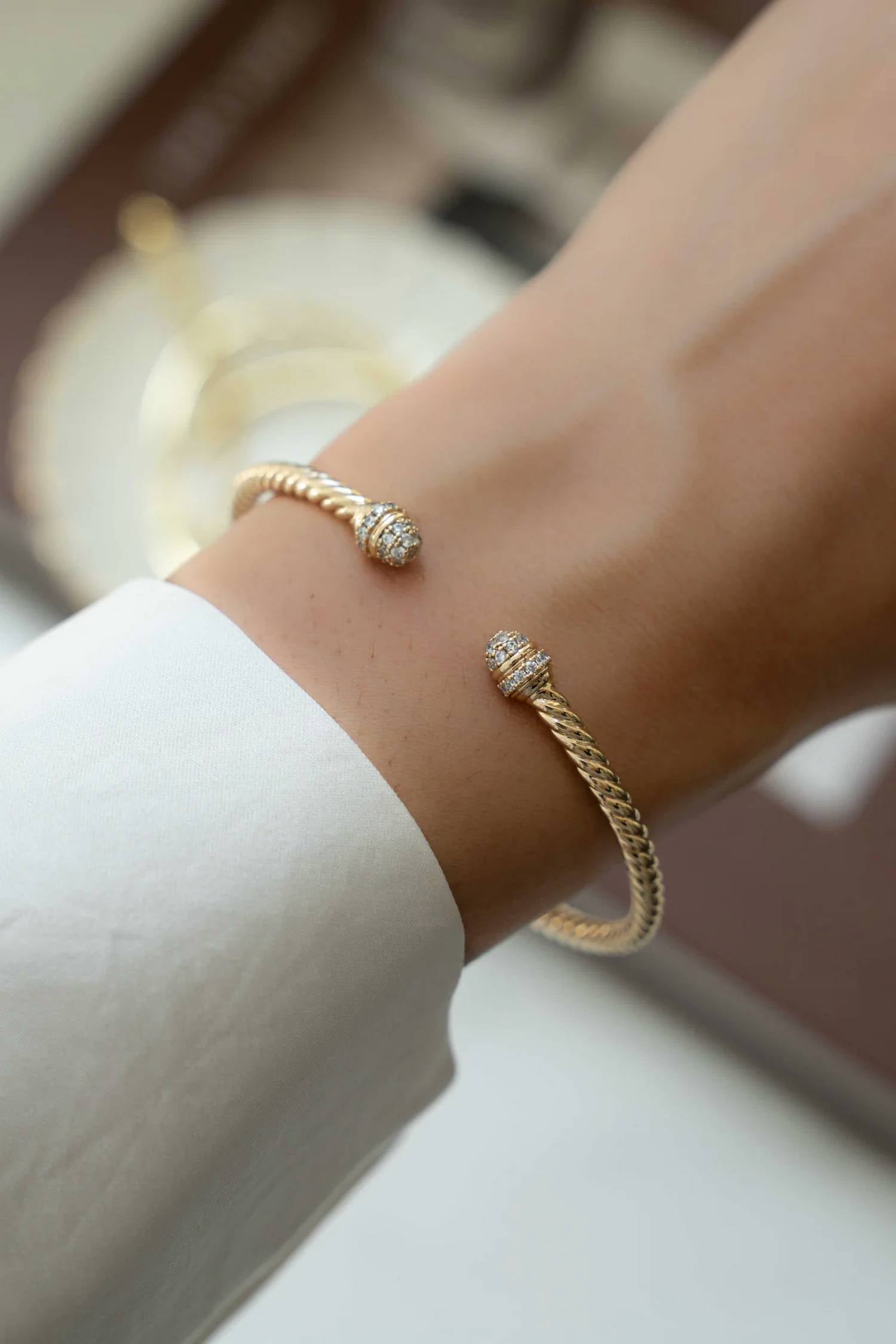 Sami Jewels - Twisted Bangle Cuff With Cubic Zirconia - 6.75