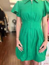 Dolce Cabo - Women's Linen Zip Front Bubble Hem Mini Dress