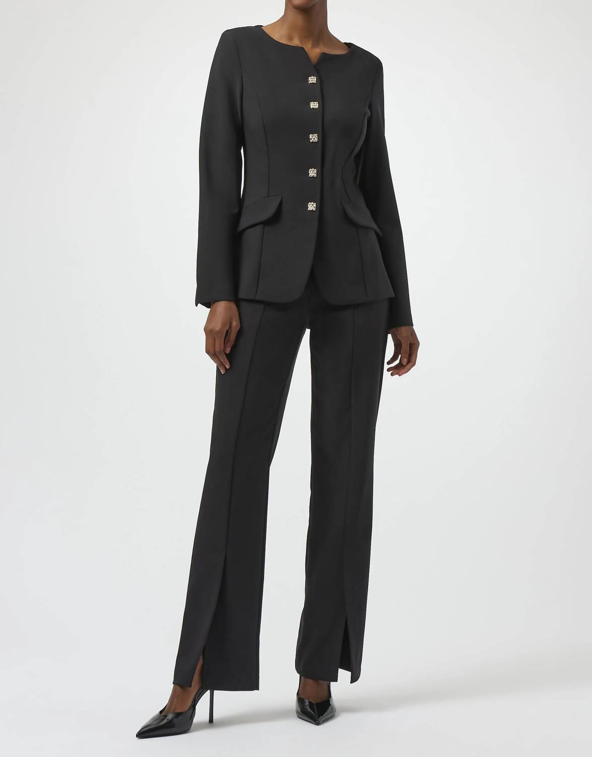Joseph Ribkoff - Split Front Twill Pull On Straight Pants