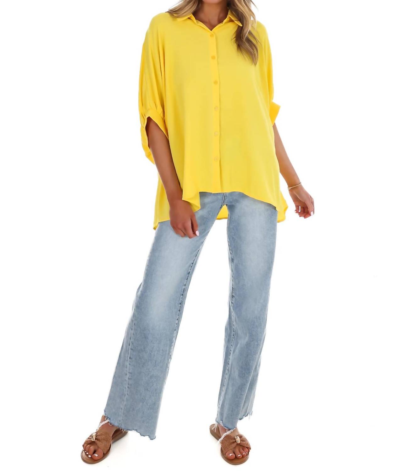 Day + Moon - Women's Fingers Crossed Oversized Button Down Top