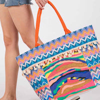 3Am By H&D Accessories - Women's Boho Print Pom Pom Fringe Tote Bag