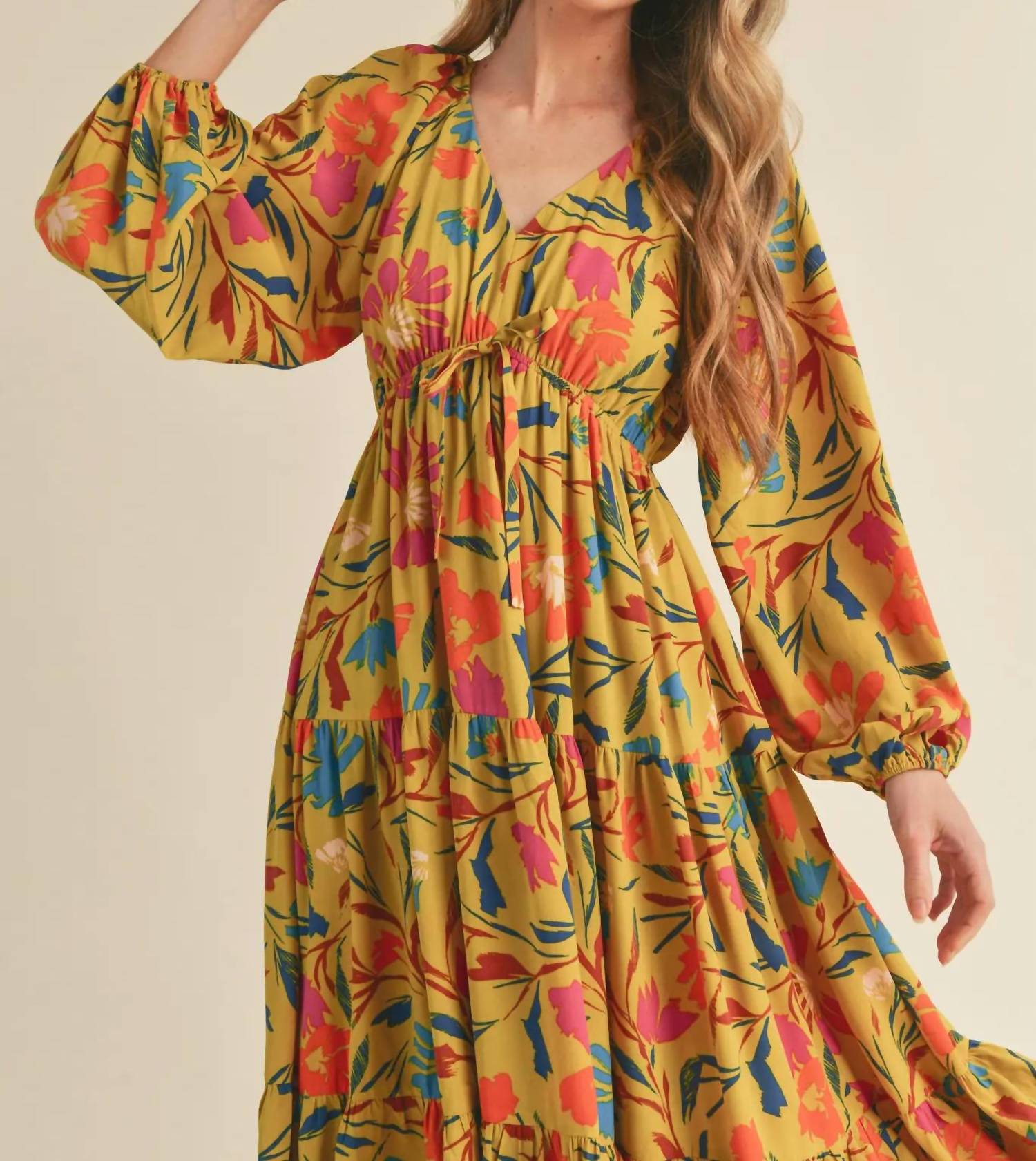 &Merci - Tiered Long Sleeve Midi Dress
