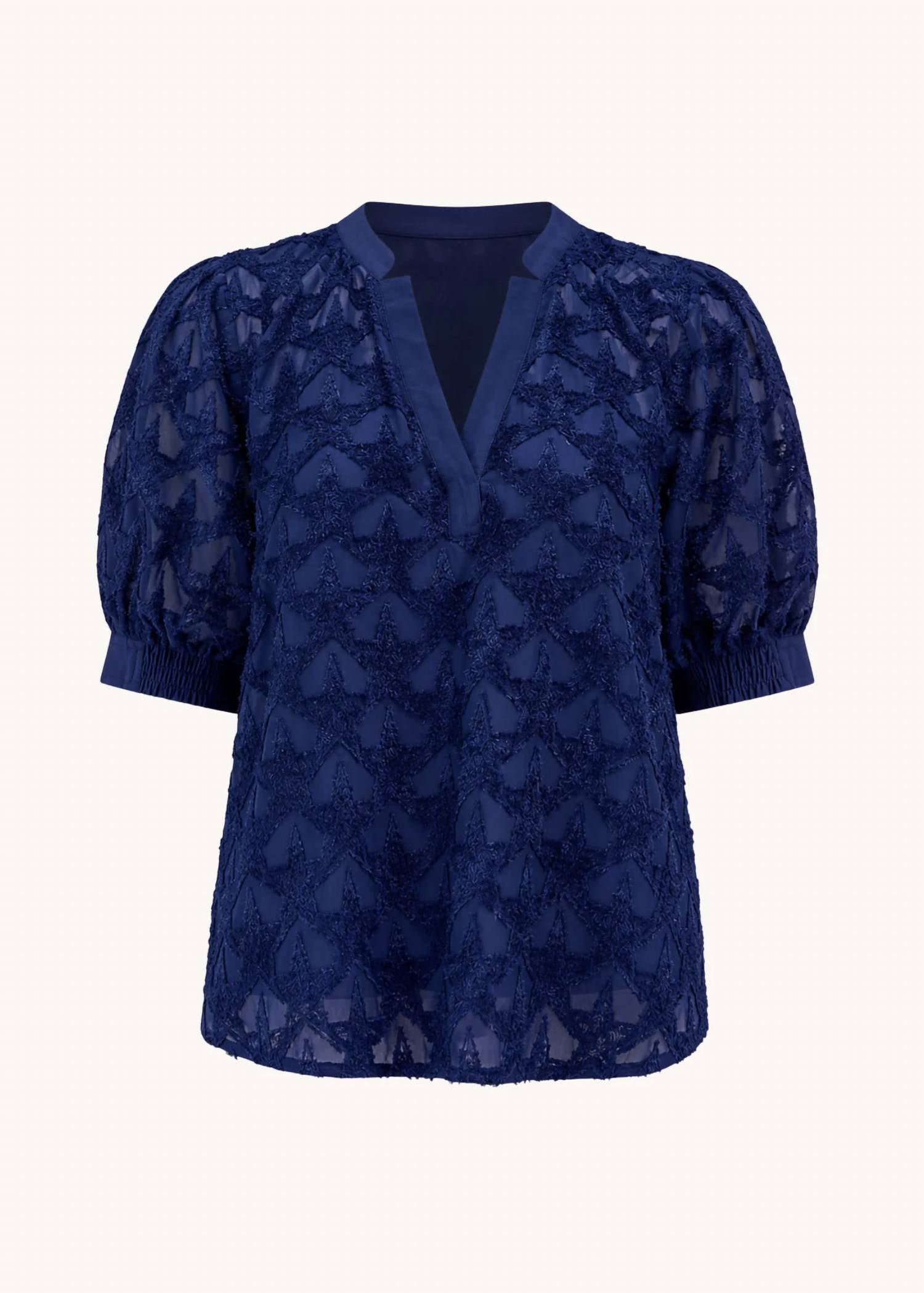 Current Air - Textured Star Pattern Short Sleeve Blouse