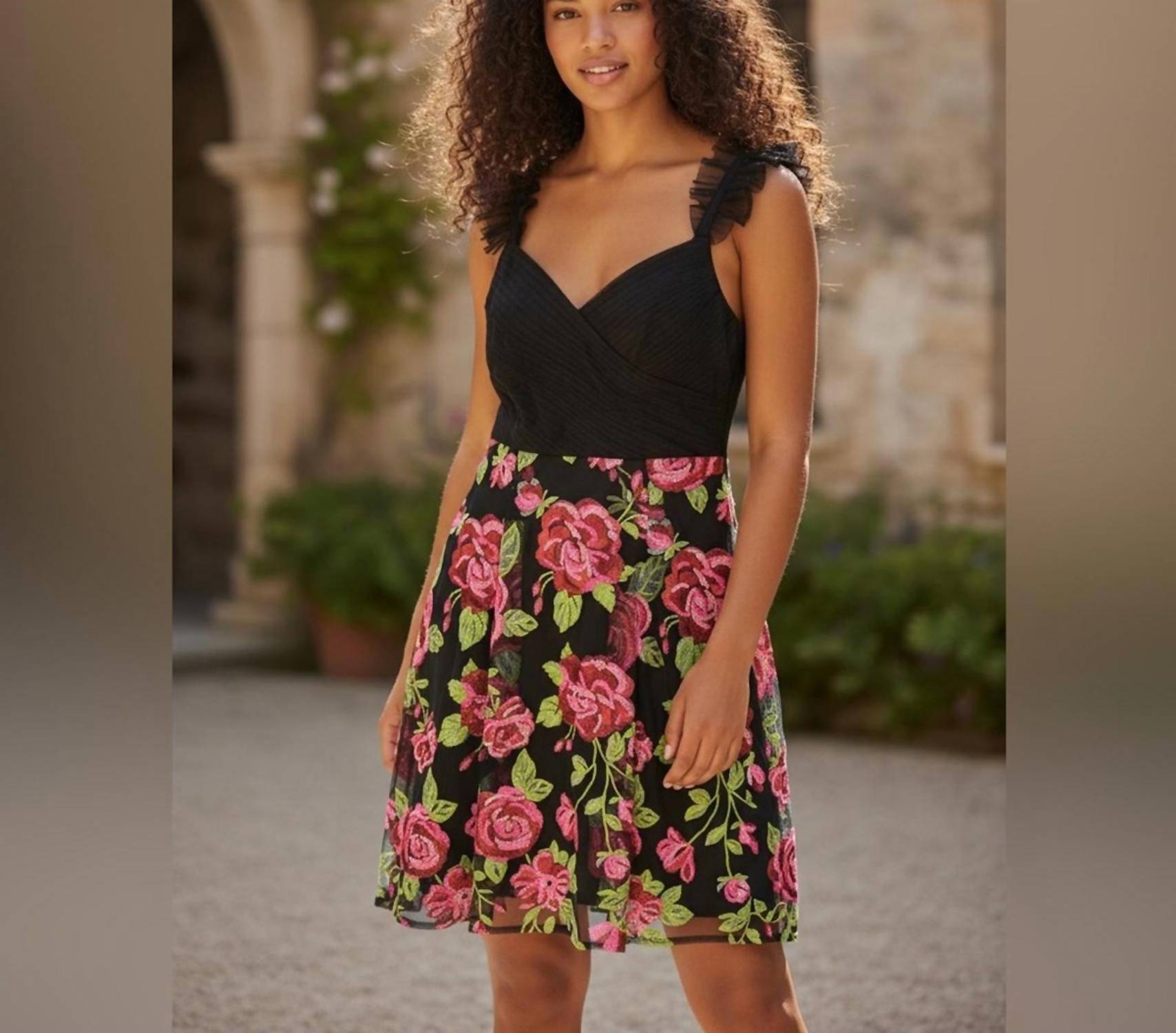 Adrianna Papell Floral Sequence Accents Dress in black - women's dress