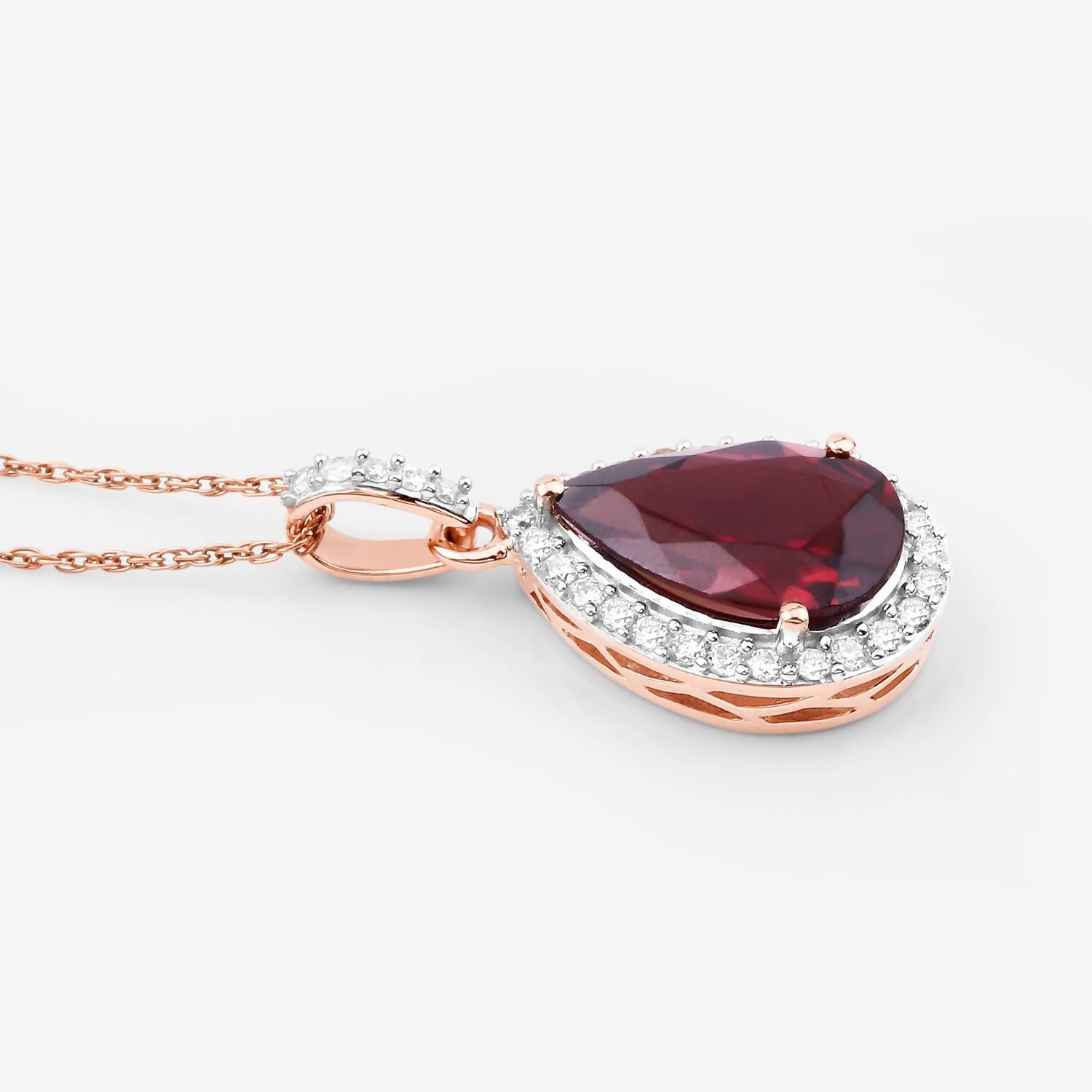Diana M Jewels Women's Pear Natural Rhodolite Pendant Necklace (3.29 Ct) - Signature Plus in 14k rose gold - women's jewelry - detail view