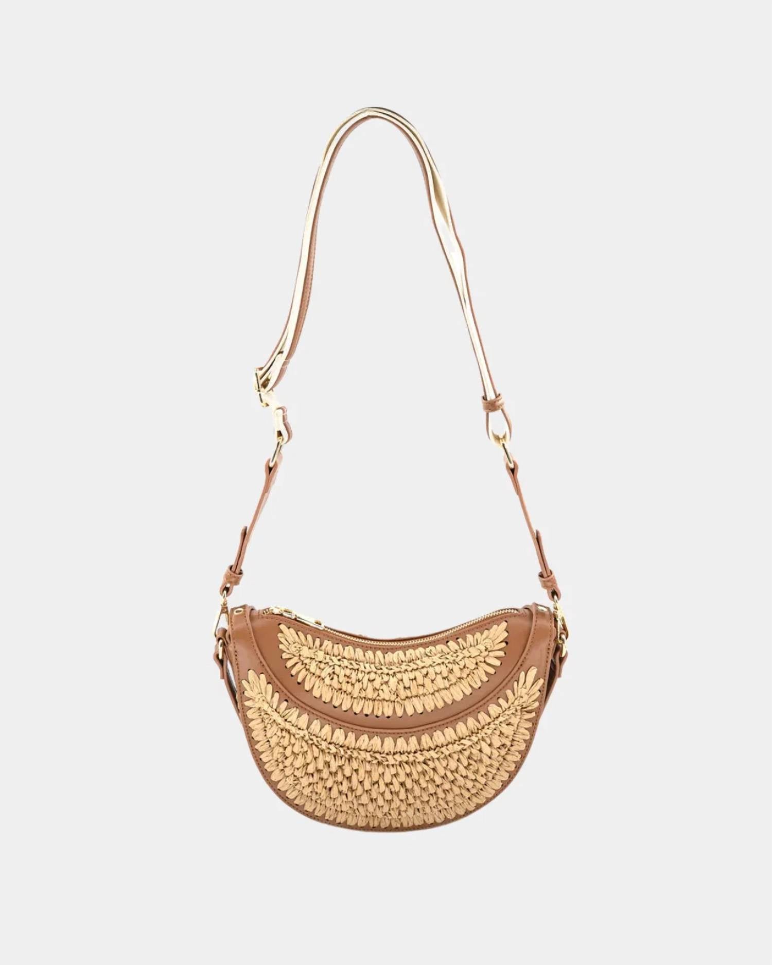 Bc Handbags - Women's Solstice Raffia Half Moon Convertible Bag