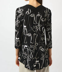 Joseph Ribkoff - Face Print V-neck 3/4 Sleeves Asymmetric Top
