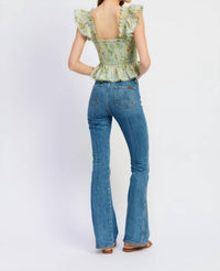 En Saison Rylee Peplum Top in sage green - women's blouse - detail view