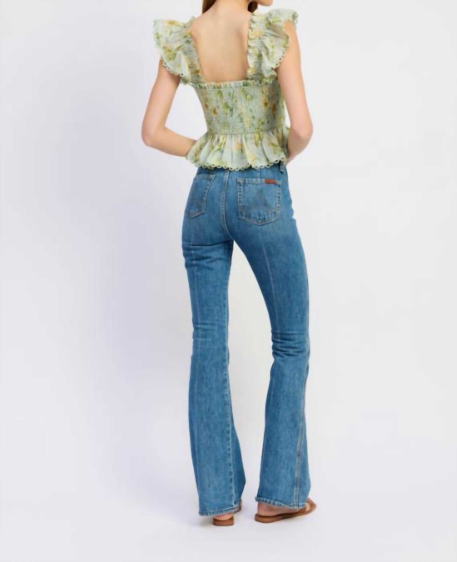 En Saison Rylee Peplum Top in sage green - women's blouse - detail view