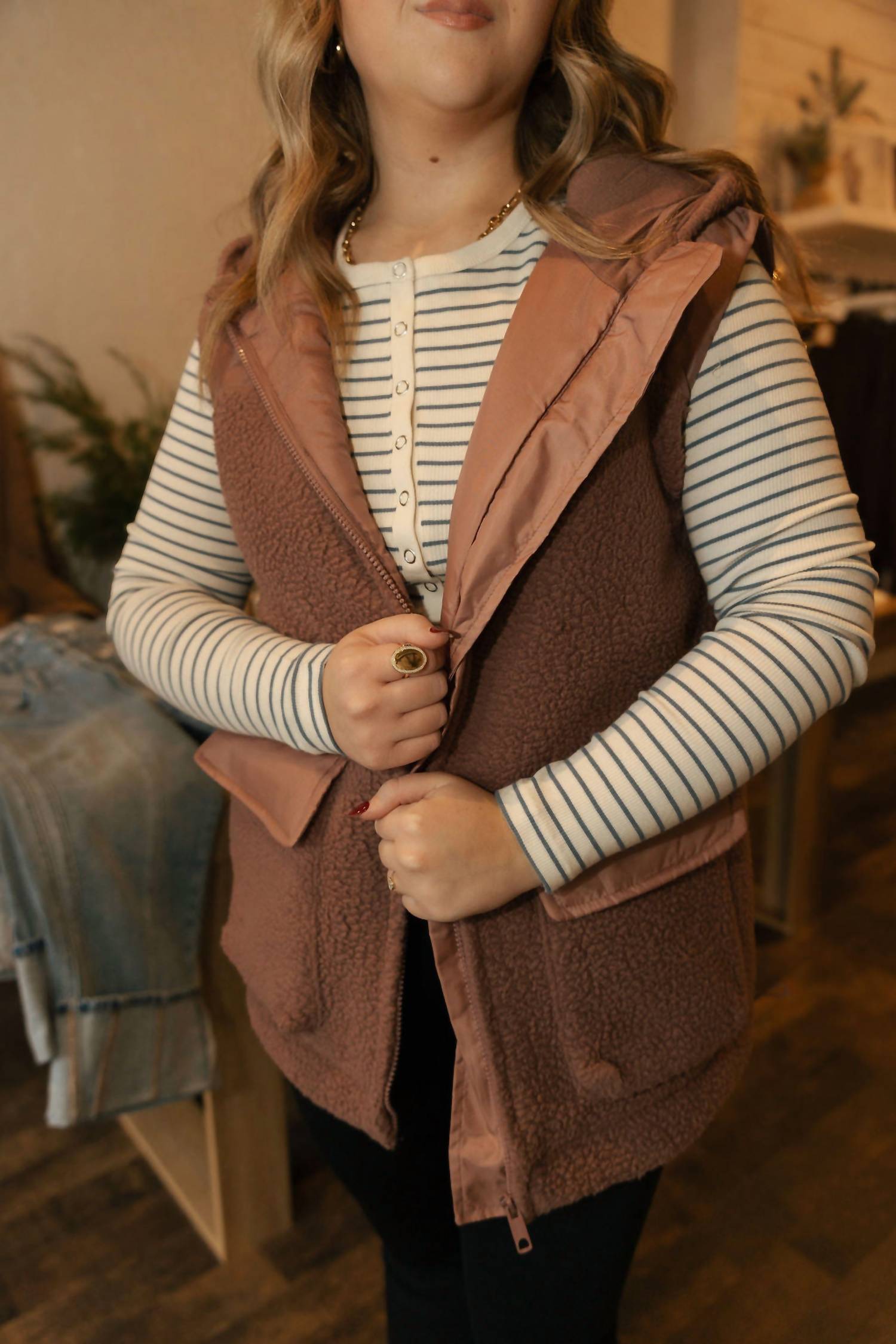 Mono B - Women's Alpine Fleece Zip Up Hooded Vest