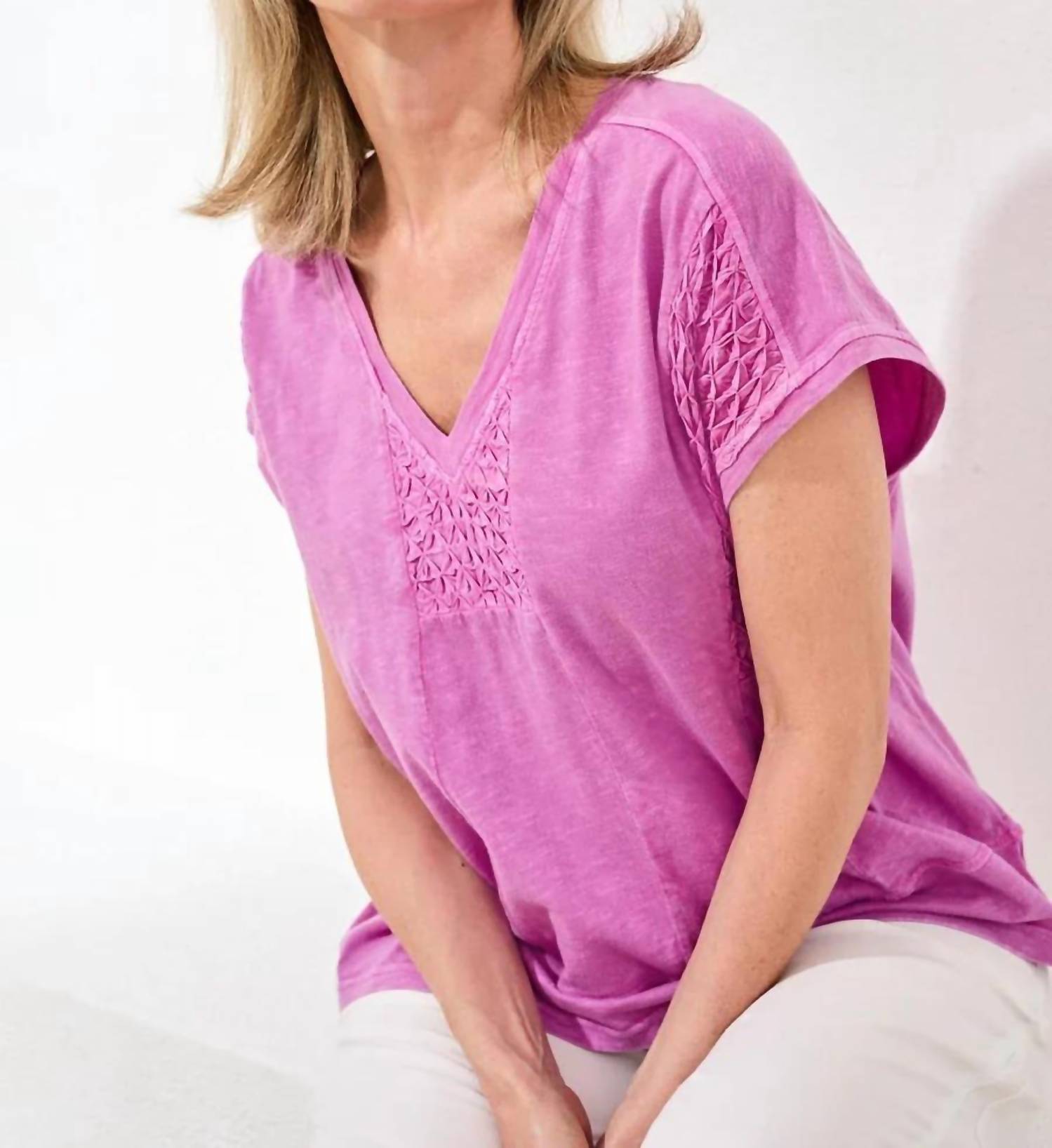 Tribal - Slub Knit V-neck Cap Sleeve Top