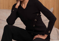 Alison Sheri - V-neck Knit Sweater Top