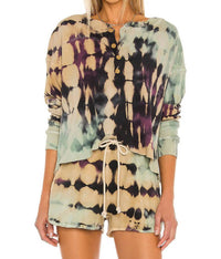 DAYDREAMER Thermal Henley Tee in tie dye - women's long sleeve top