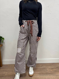 ee:some Striped Drawstring Barrel Pant in brown cream - women's pants