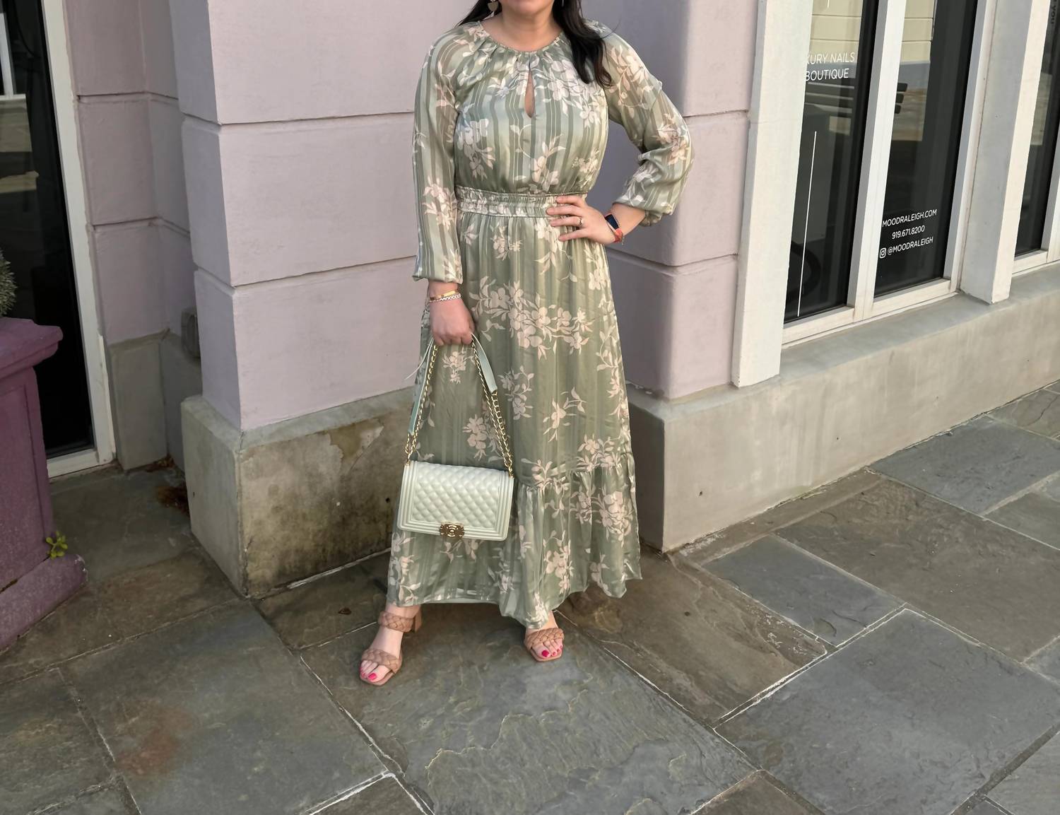 Apricot - Silhouette Floral Satin Shimmer Maxi Dress