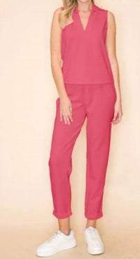 Wonderful & Young Sleeveless V Neck Top in pink - women's blouse - detail view