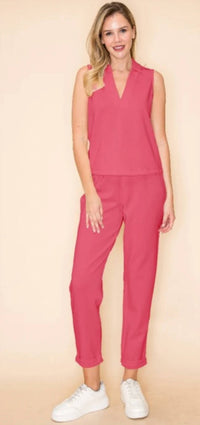 Wonderful & Young Sleeveless V Neck Top in pink - women's blouse - alternate view
