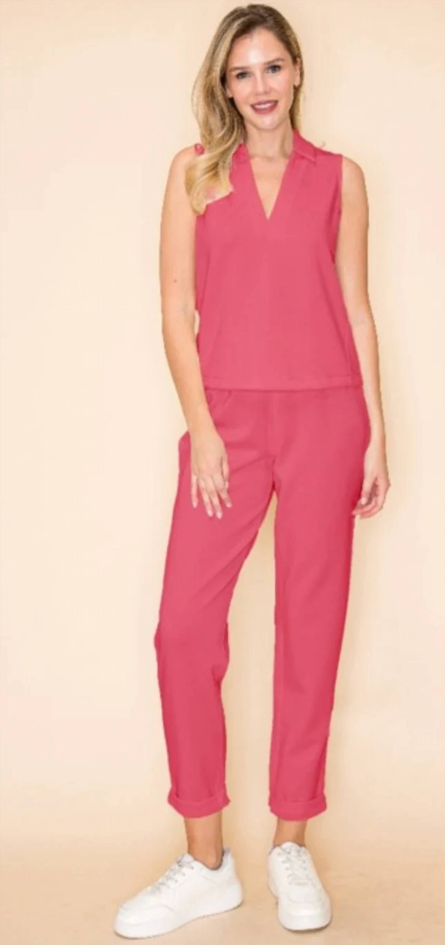 Wonderful & Young Sleeveless V Neck Top in pink - women's blouse - alternate view