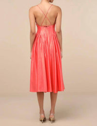 Lulus Paride Shiny Gathered Lace-up Midi Dress in coral - women's dress - detail view