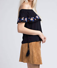 Honey Punch - Strapless Embroidered Ruffle Top