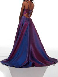 ALYCE PARIS Plunging Neck Long Sexy Dress in blueberry - women's dress - detail view