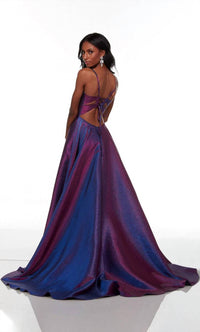 ALYCE PARIS Plunging Neck Long Sexy Dress in blueberry - women's dress - alternate view
