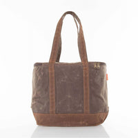 CB Station Women's Waxed Canvas Large Lunch Tote Cooler Bag in olive with khaki - women's bag - detail view