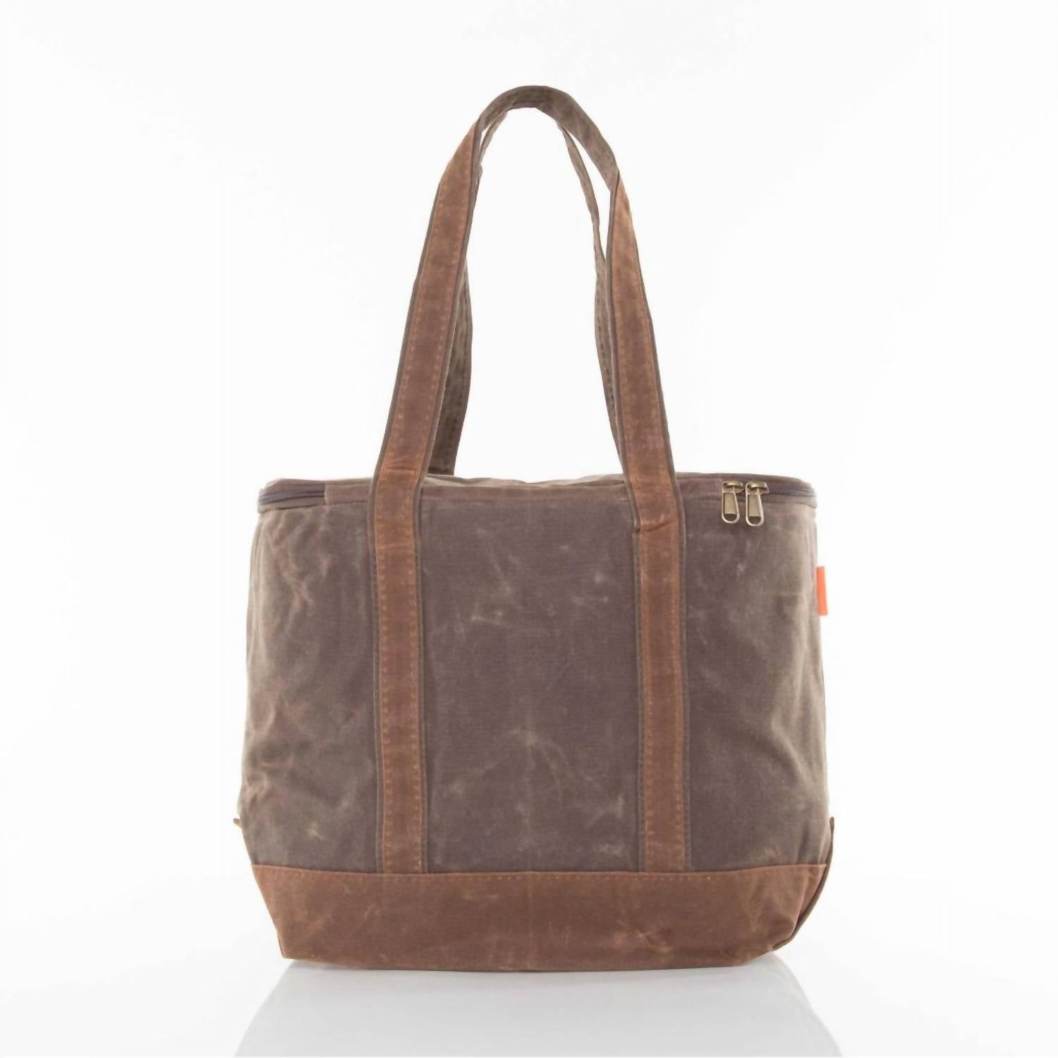 CB Station Women's Waxed Canvas Large Lunch Tote Cooler Bag in olive with khaki - women's bag - detail view