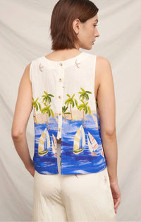 En Creme - Sleeveless Back Button Down Top