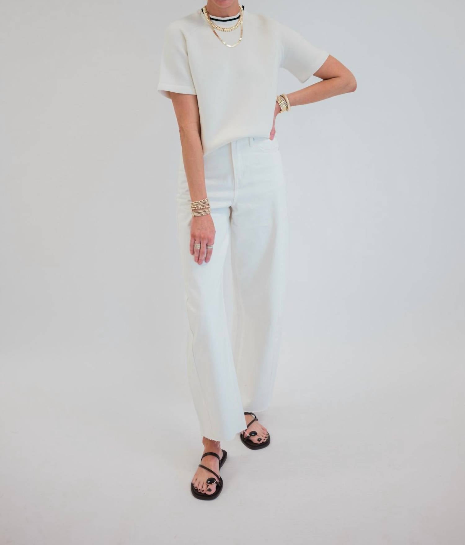 Bayeas High Rise Barrel Leg Jeans in white - women's jeans - alternate view