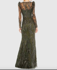 Mac Duggal - Long Sleeve Beaded V-neck Gown