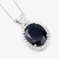 Diana M Jewels Women's Oval Natural Blue Sapphire Pendant Necklace (6.58 Ct) - Elegant in 14k white gold - women's jewelry - detail view