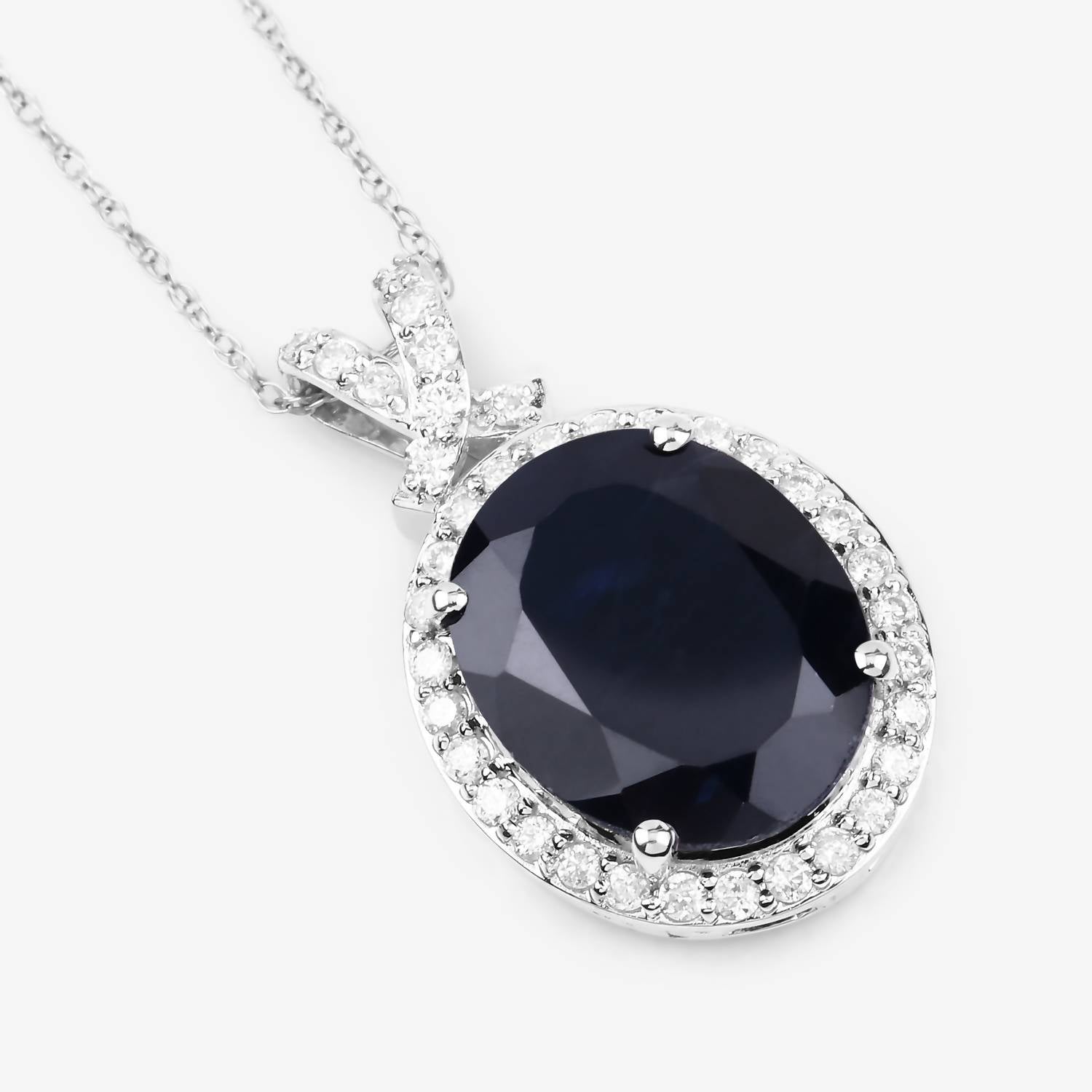 Diana M Jewels Women's Oval Natural Blue Sapphire Pendant Necklace (6.58 Ct) - Elegant in 14k white gold - women's jewelry - detail view