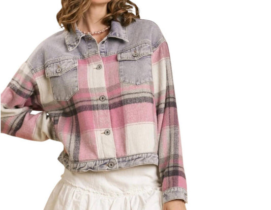 Umgee - Plaid Button Down Denim Jacket