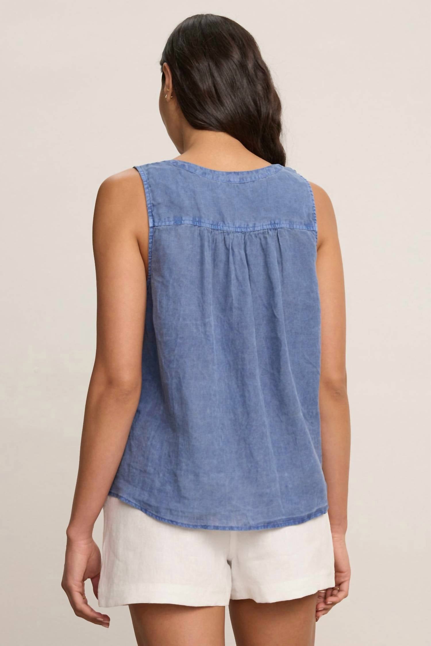 Velvet by Graham & Spencer Tacy Scooped Hemline Top in indigo - women's tank top - detail view