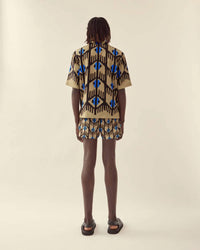 Commas - Geometric Print Silk Camp Collar Shirt