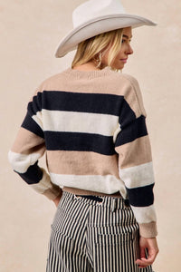 BiBi Women's Striped Sweater in black oatmeal - women's sweater - alternate view